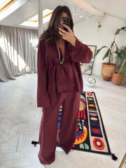 Tensel kumaş kimono takım bordo