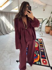 Tensel kumaş kimono takım bordo