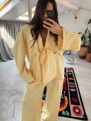 Tensel kumaş kimono takım butter yellow