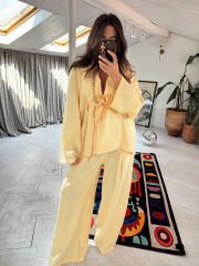 Tensel kumaş kimono takım butter yellow