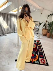 Tensel kumaş kimono takım butter yellow