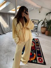 Tensel kumaş kimono takım butter yellow