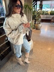 DİK YAKA TAŞ RENK NUBUK MONT