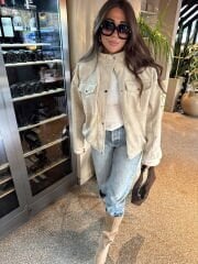 DİK YAKA TAŞ RENK NUBUK MONT