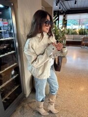 DİK YAKA TAŞ RENK NUBUK MONT