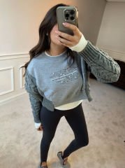 Triko detaylı crop sweat