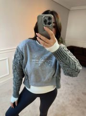 Triko detaylı crop sweat