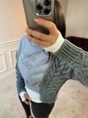 Triko detaylı crop sweat