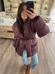 Kemerli puffy şişme mont