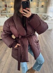 Kemerli puffy şişme mont