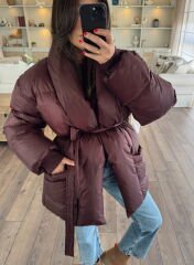 Kemerli puffy şişme mont