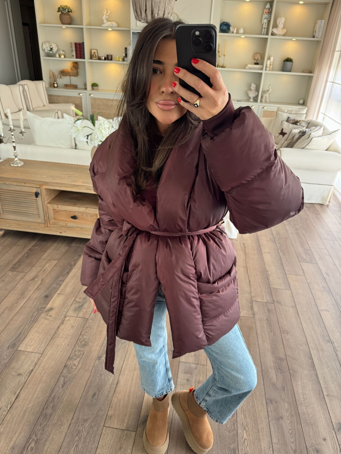 Kemerli puffy şişme mont