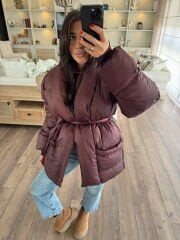 Kemerli puffy şişme mont