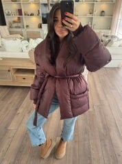 Kemerli puffy şişme mont