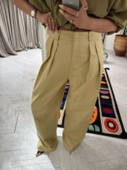 Pileli Yağ Yeşili Pantolon