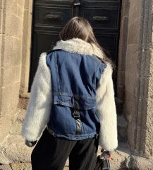 Kürk -denim geçişli mont