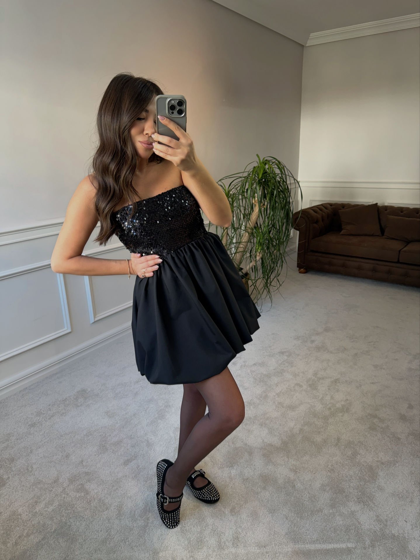 Payet büstiyerli balon etekli elbise