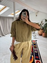 Tensel Kumaş Haki Bomber Trenç