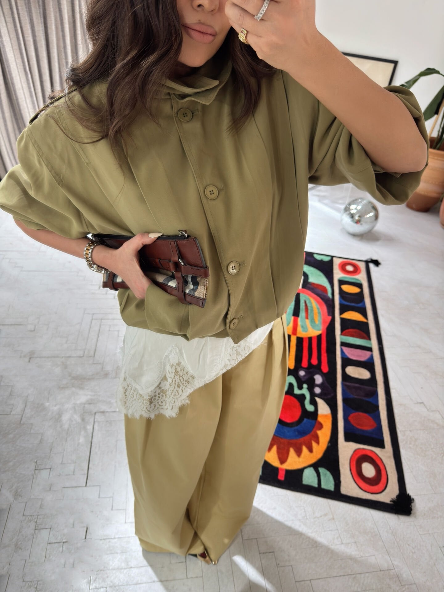 Tensel Kumaş Haki Bomber Trenç