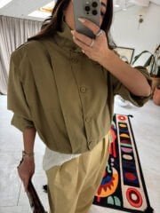 Tensel Kumaş Haki Bomber Trenç