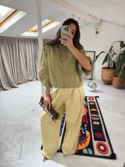 Tensel Kumaş Haki Bomber Trenç