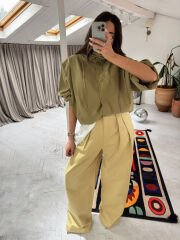 Tensel Kumaş Haki Bomber Trenç