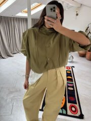 Tensel Kumaş Haki Bomber Trenç