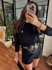 Cashmere dokulu polo triko siyah