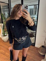 Cashmere dokulu polo triko siyah