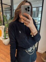 Cashmere dokulu polo triko siyah