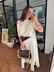 Cashmere dokulu polo triko ekru