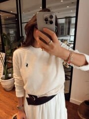 Cashmere dokulu polo triko ekru