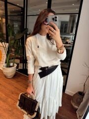 Cashmere dokulu polo triko ekru