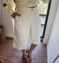 Pileli Bermuda Denim Şort