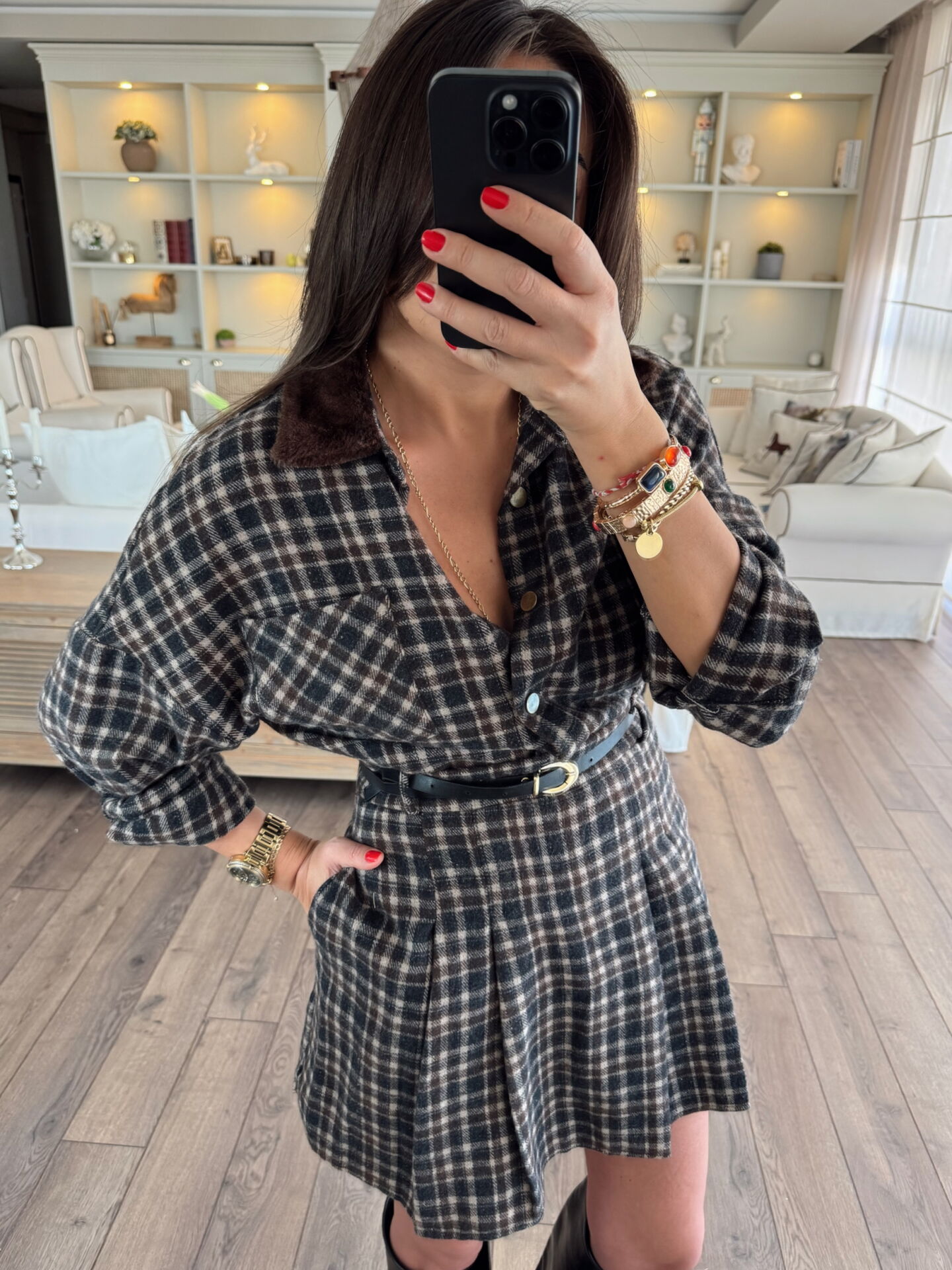 Kadife yakalı oduncu takım