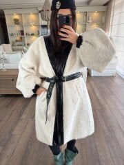 KATE PREMIUM PELUŞ KÜRK CEKET/ KABAN (Ekru Renk)