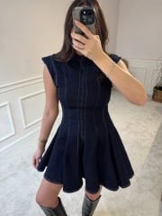 Volanlı denim elbise