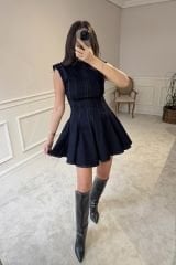 Volanlı denim elbise