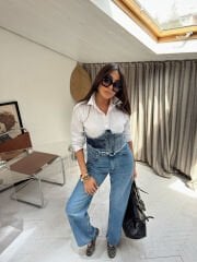 Garnili Denim Korseli Gömlek