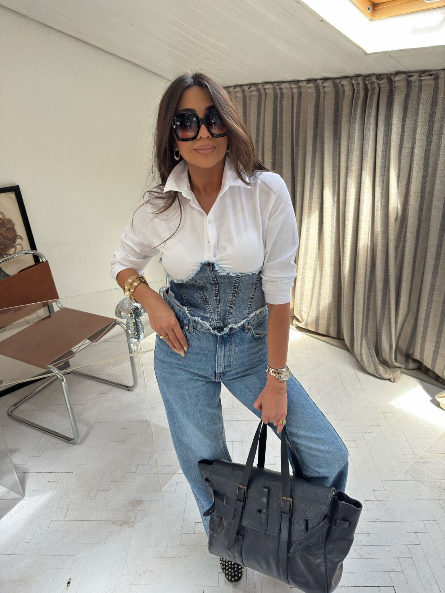 Garnili Denim Korseli Gömlek