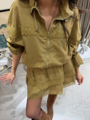 Olive Dantelli Etek & Ceket Takım