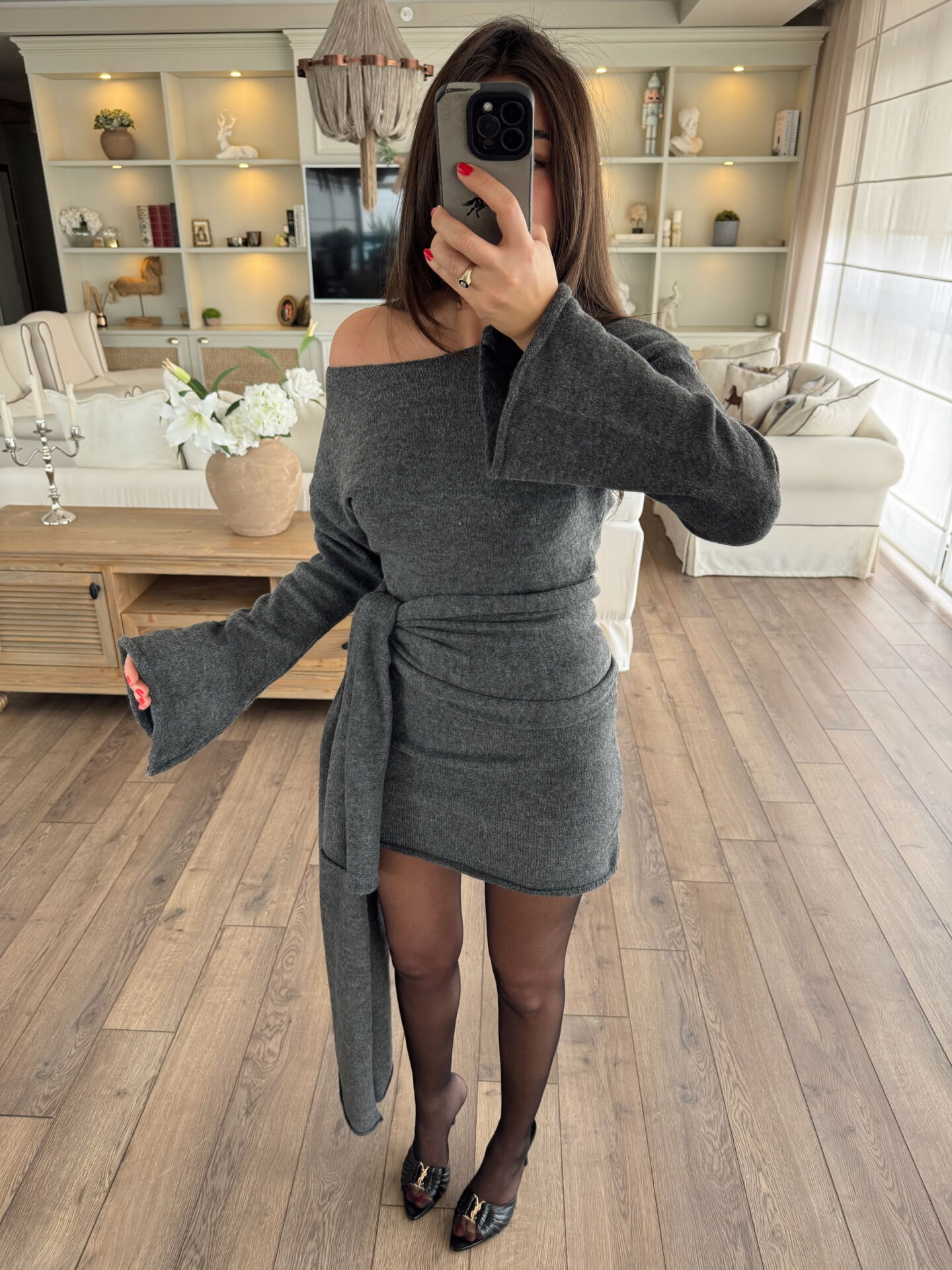 Kuşaklı triko elbise