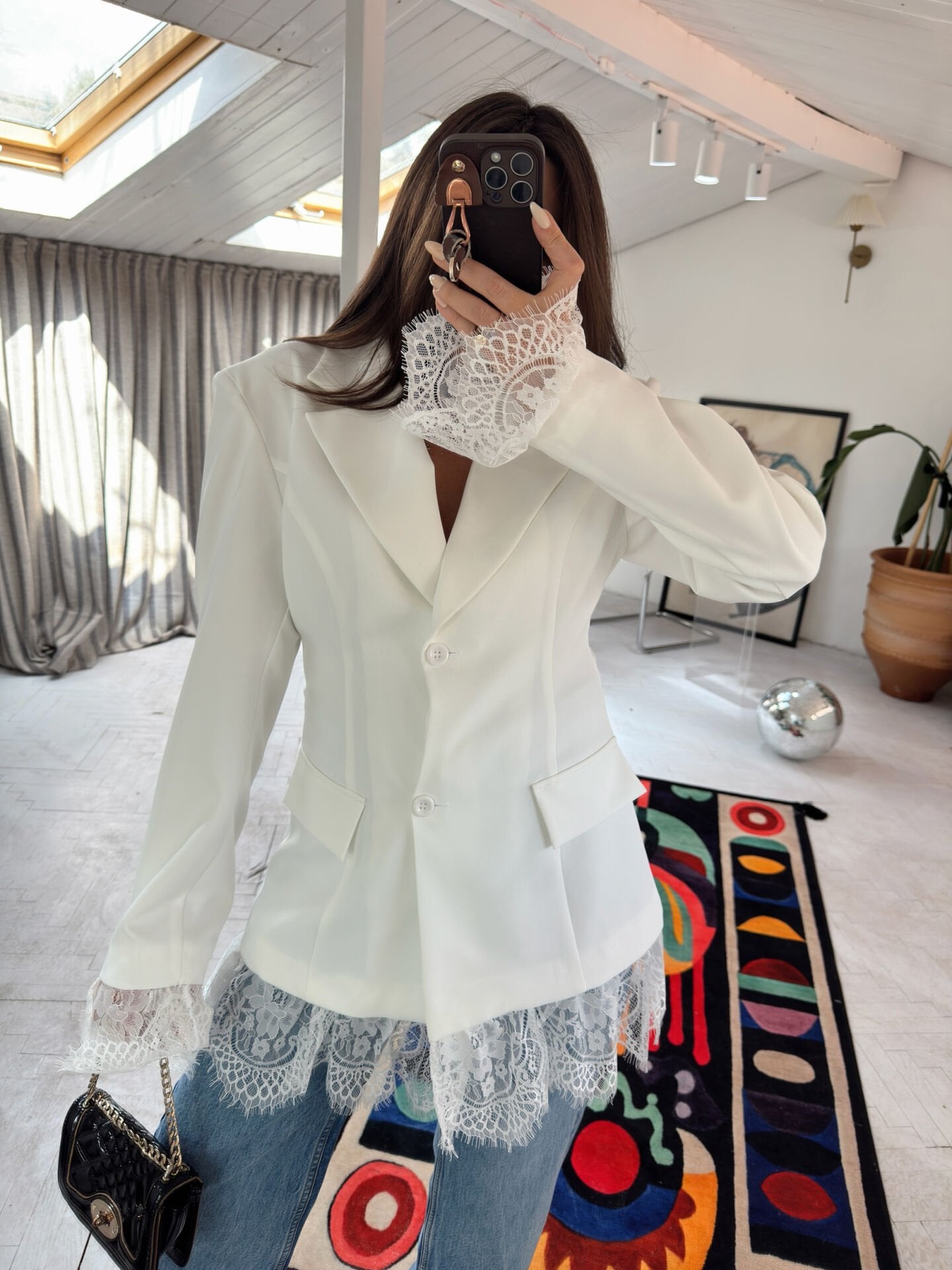 Dantelli Vatkalı Ceket Beyaz