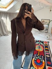 Dantelli Vatkalı Ceket Kahve