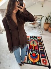 Dantelli Vatkalı Ceket Kahve