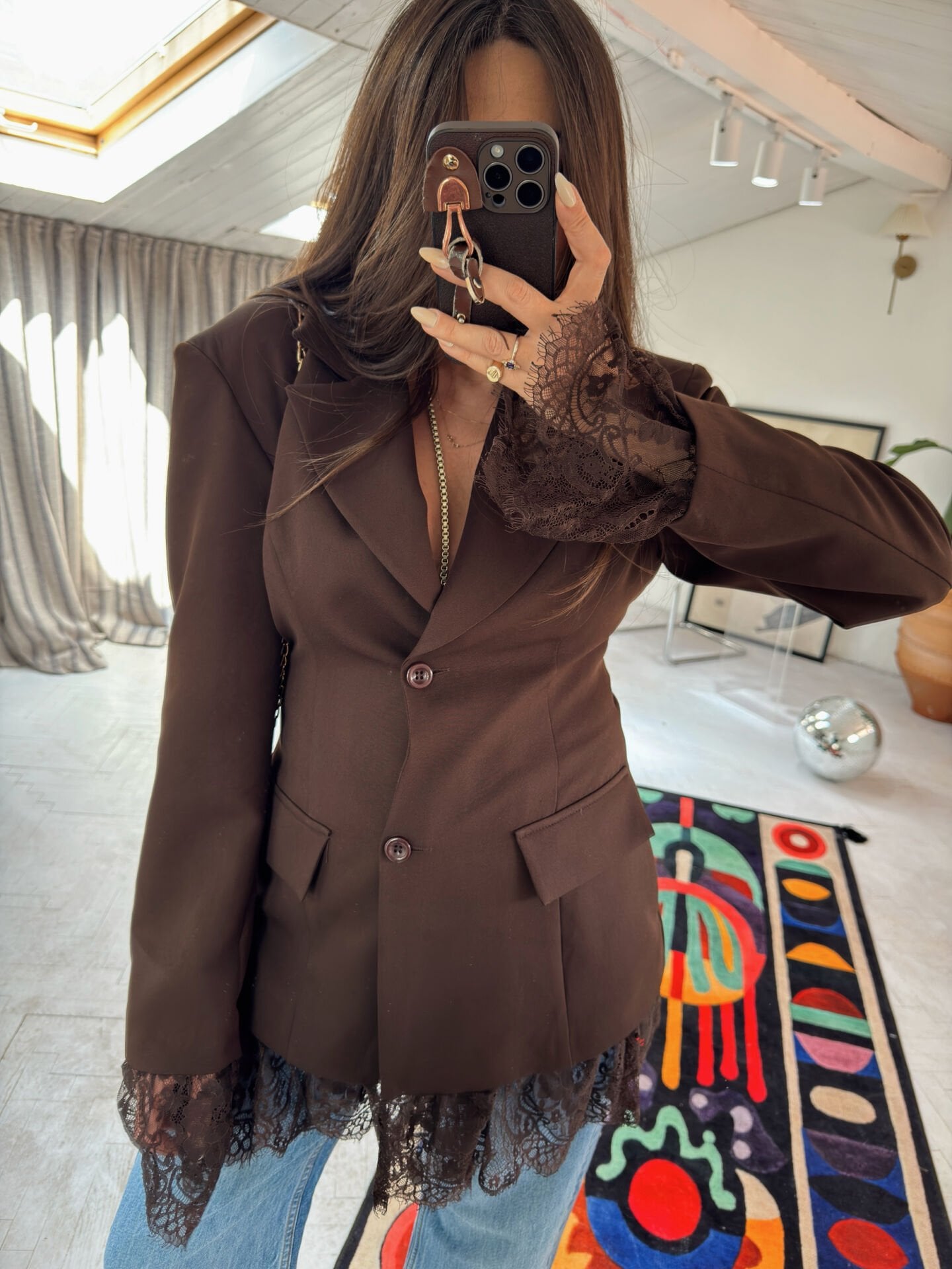 Dantelli Vatkalı Ceket Kahve