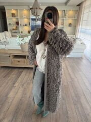 Saçaklı maxi vizon hırka