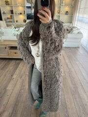 Saçaklı maxi vizon hırka