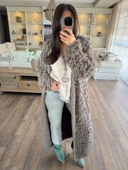 Saçaklı maxi vizon hırka