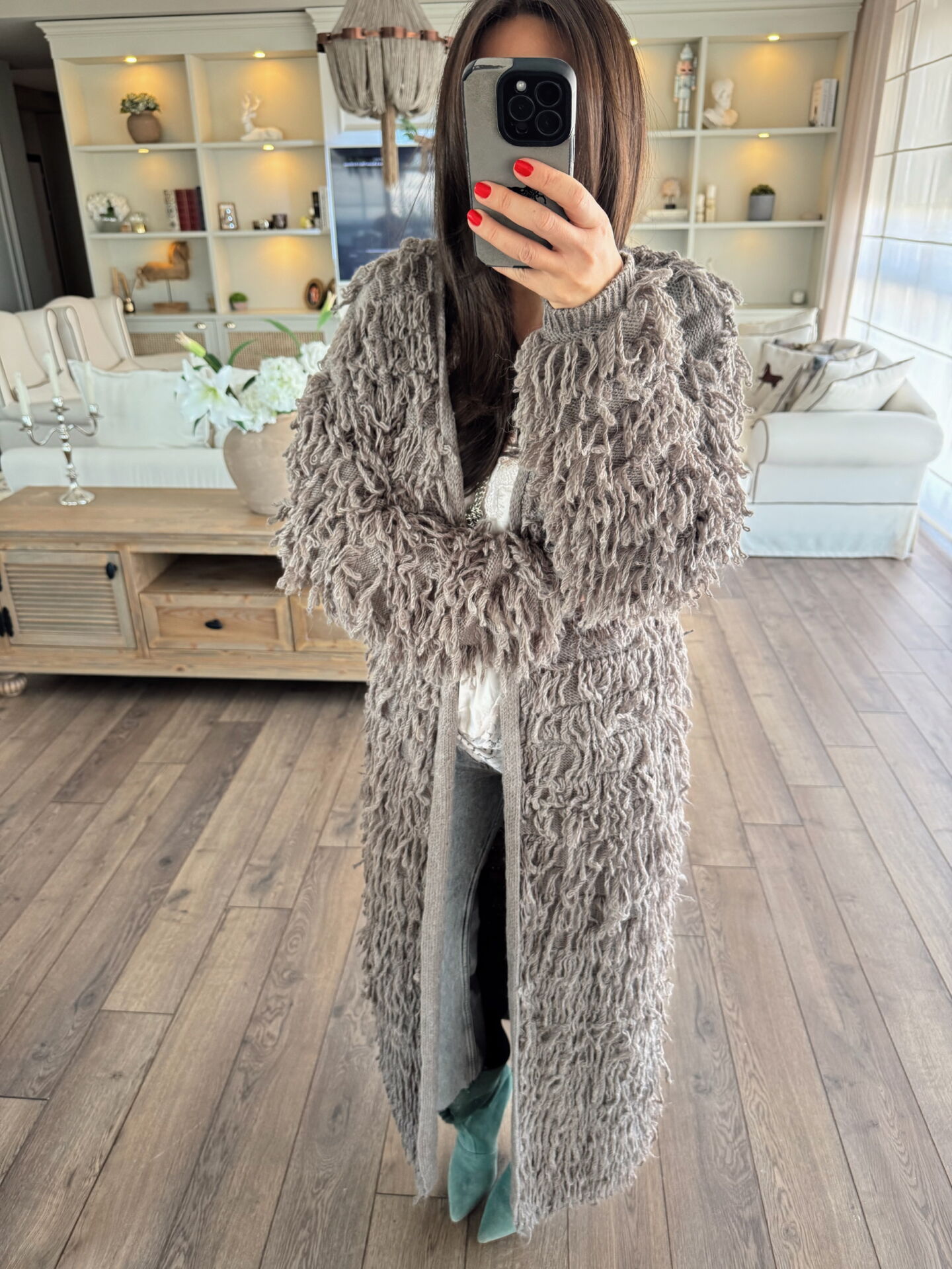 Saçaklı maxi vizon hırka